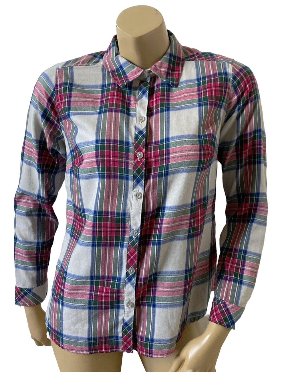 Croft & Barrow Button Up Shirt Womens Petite PS Plaid Long Sleeve Collared